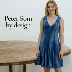 Peter Som Women's Blue Striped Sleeveless Dress Size 8 Knee Length
